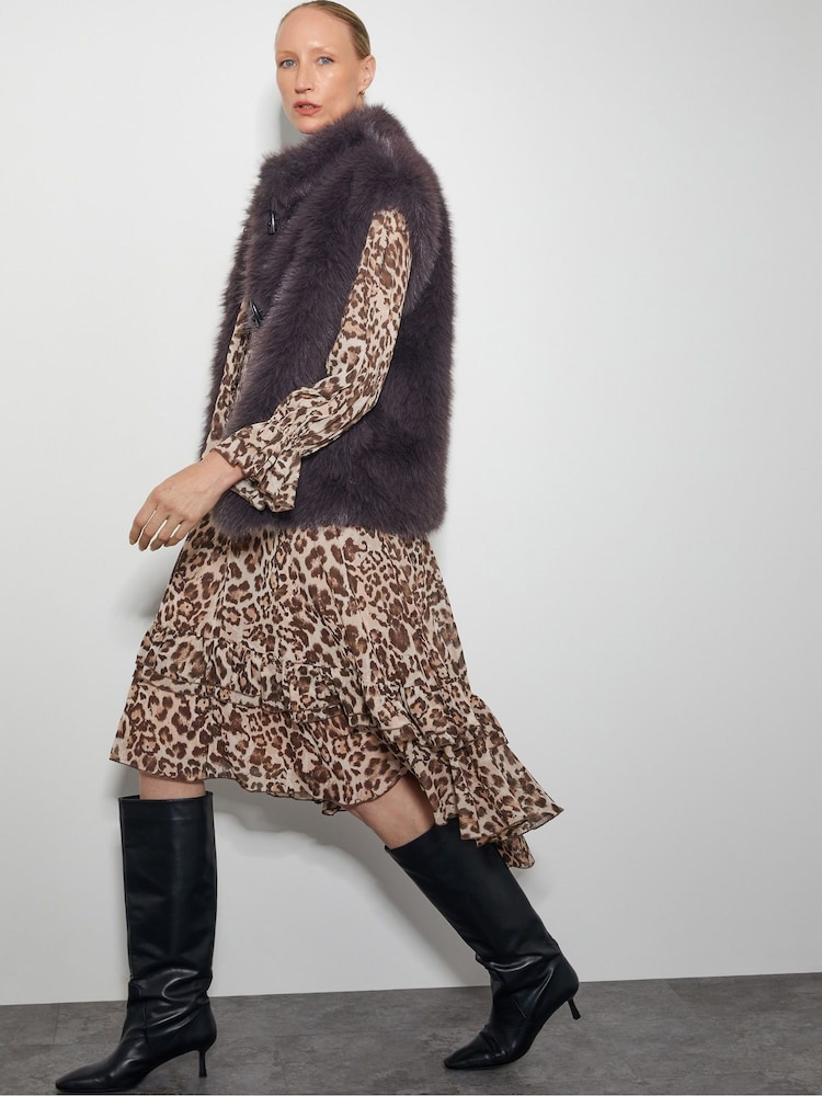 Monsoon Brown Allegra Pussybow Leopard Print Midi Dress - Image 5 of 5