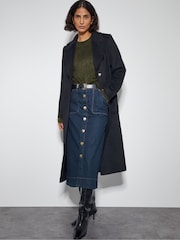 Monsoon Blue Bree Button Denim Midi Skirt - Image 1 of 4