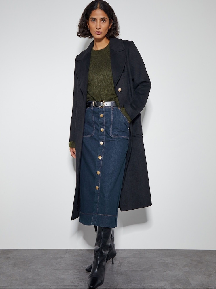 Monsoon Blue Bree Button Denim Midi Skirt - Image 1 of 4 Monsoon Blue Bree Button Denim Midi Skirt - Image 1 of 4