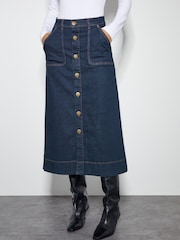 Monsoon Blue Bree Button Denim Midi Skirt - Image 2 of 4