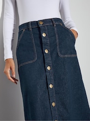 Monsoon Blue Bree Button Denim Midi Skirt - Image 3 of 4