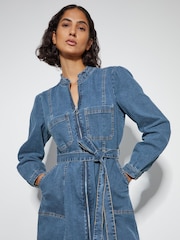 Monsoon Blue Izzy Long Sleeve Denim Zip Midi Dress - Image 2 of 5