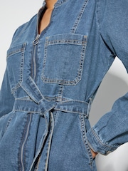 Monsoon Blue Izzy Long Sleeve Denim Zip Midi Dress - Image 3 of 5