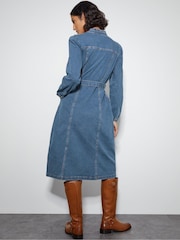 Monsoon Blue Izzy Long Sleeve Denim Zip Midi Dress - Image 4 of 5