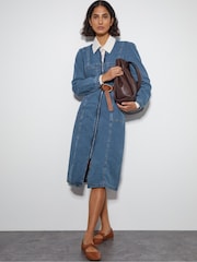 Monsoon Blue Izzy Long Sleeve Denim Zip Midi Dress - Image 5 of 5