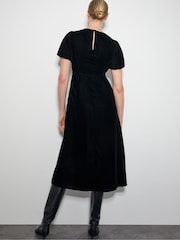 Monsoon Black Kendra Embroidered Floral Velvet Midi Dress - Image 3 of 5