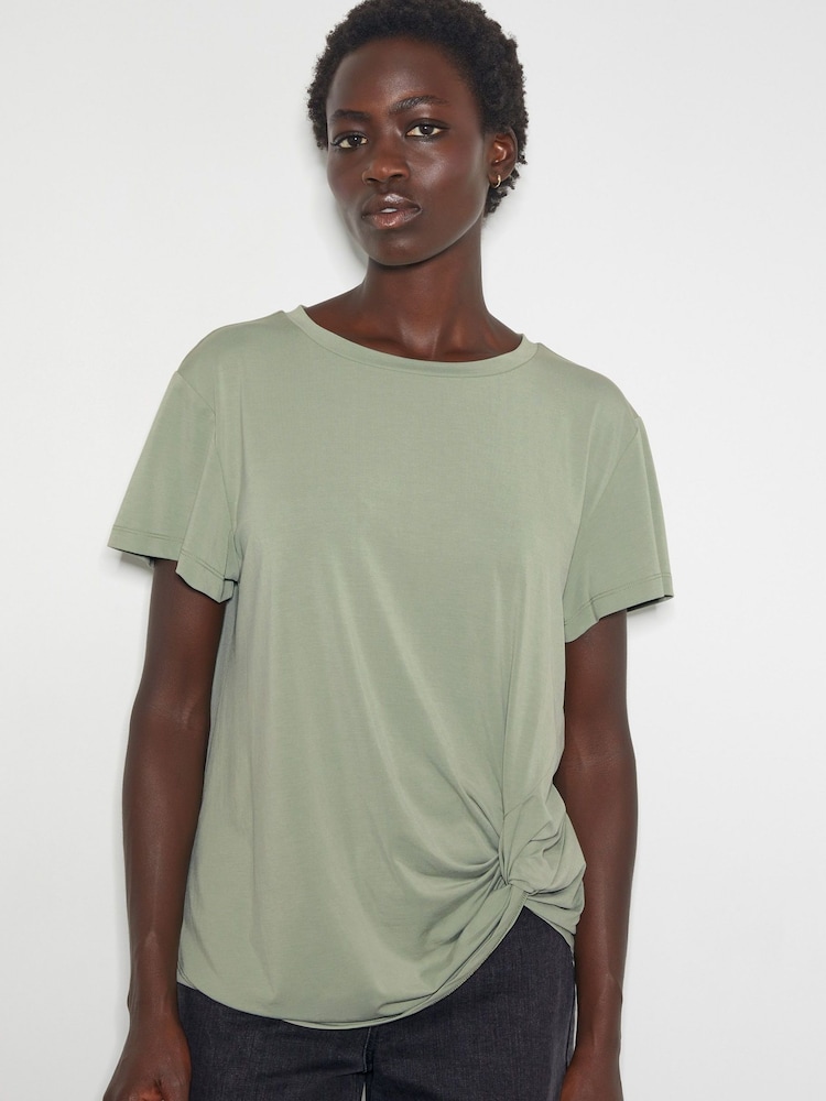 Monsoon Green Tawn Twist Front Jersey T-Shirt - Image 1 of 3