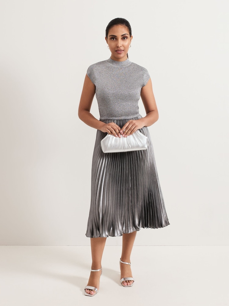 Phase Eight Silver Petite Jayla Metallic Knit Dress - Image 1 of 7