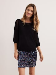 Phase Eight Black Chrome Becca Batwing Knitted Dress - Image 1 of 5