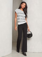 Lipsy Grey Stripe Round Neck 100% Cotton T-Shirt - Image 4 of 4