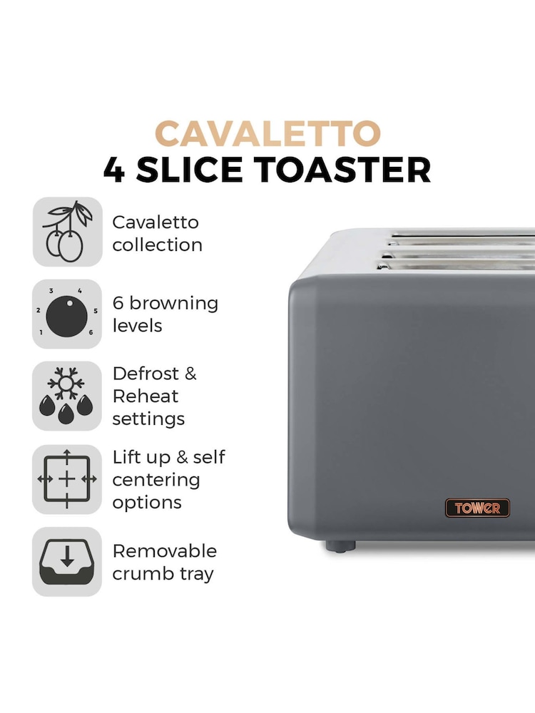 Tower Grey Cavaletto 4 Slice Toaster - Image 2 of 8