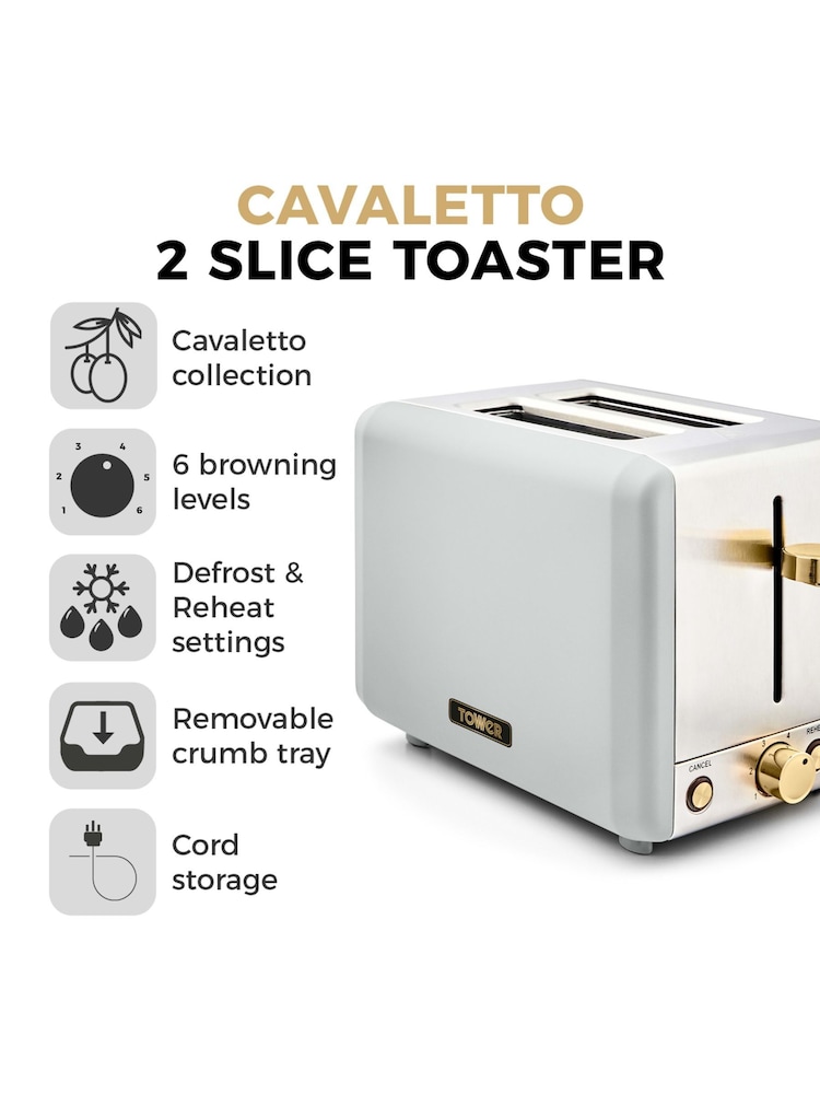 Tower White Cavaletto 2 Slice Toaster - Image 2 of 8