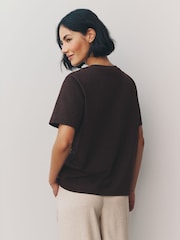Chocolate Brown Short Sleeve Palm Tree Embellished 100% Cotton T-Shirt - Image 3 of 9