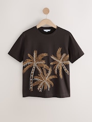 Chocolate Brown Short Sleeve Palm Tree Embellished 100% Cotton T-Shirt - Image 6 of 9