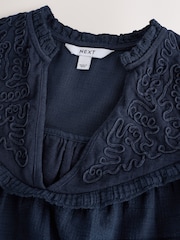Navy Woven Mix V-Neck Embroidered Frill Sleevless Top - Image 7 of 8