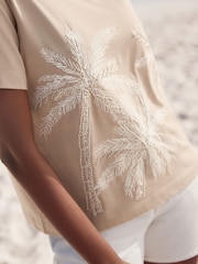 Stone Short Sleeve Palm Tree Embellished 100% Cotton T-Shirt - Image 4 of 7