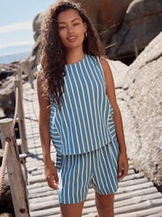 Blau/Weiß - Towelling Striped Tank 100% Cotton Top - Bild 1 von 7