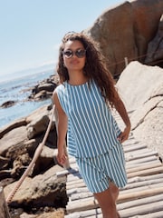 Blau/Weiß - Towelling Striped Tank 100% Cotton Top - Bild 2 von 7