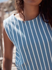 Blau/Weiß - Towelling Striped Tank 100% Cotton Top - Bild 3 von 7