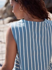 Blau/Weiß - Towelling Striped Tank 100% Cotton Top - Bild 4 von 7