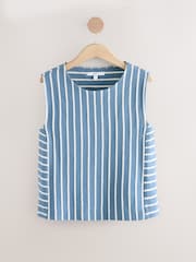 Blau/Weiß - Towelling Striped Tank 100% Cotton Top - Bild 5 von 7