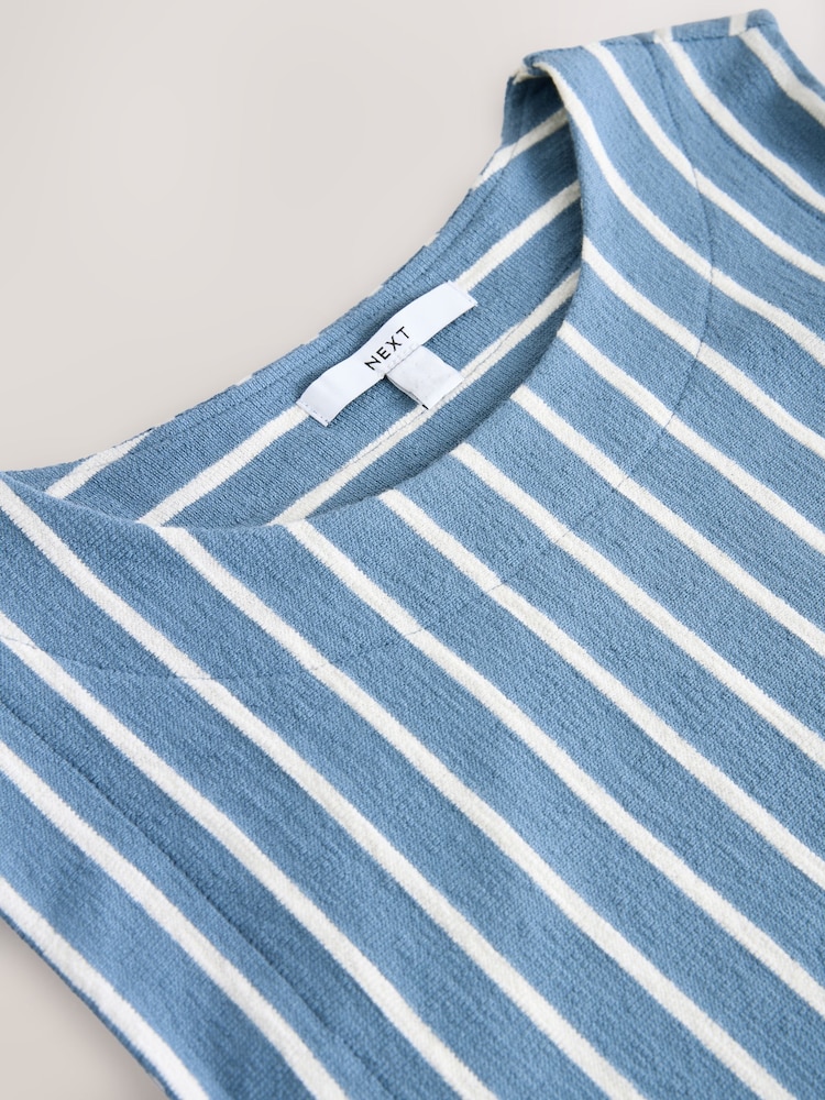 Blau/Weiß - Towelling Striped Tank 100% Cotton Top - Bild 7 von 7