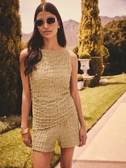 Khaki Green Textured Strappy Square Neck Top - Image 1 of 4