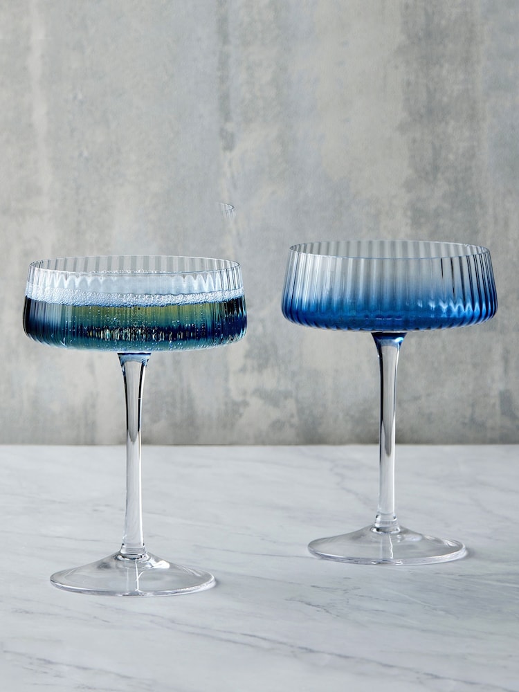 Anton Studio Designs Blue Set of 2 Empire Champagne Set of 2 Champagne Saucers Saucers - Image 1 of 4