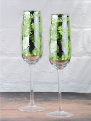 Artland Set of 2 Green Tropical Leave Champagne Flutes - Image 1 of 2