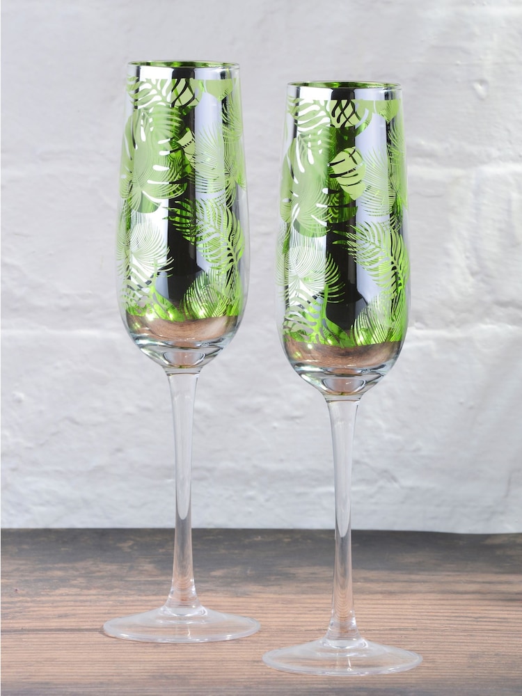 Artland Set of 2 Green Tropical Leave Champagne Flutes - Image 1 of 2 Artland Set of 2 Green Tropical Leave Champagne Flutes - Image 1 of 2