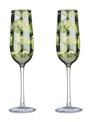 Artland Set of 2 Green Tropical Leave Champagne Flutes - Image 2 of 2