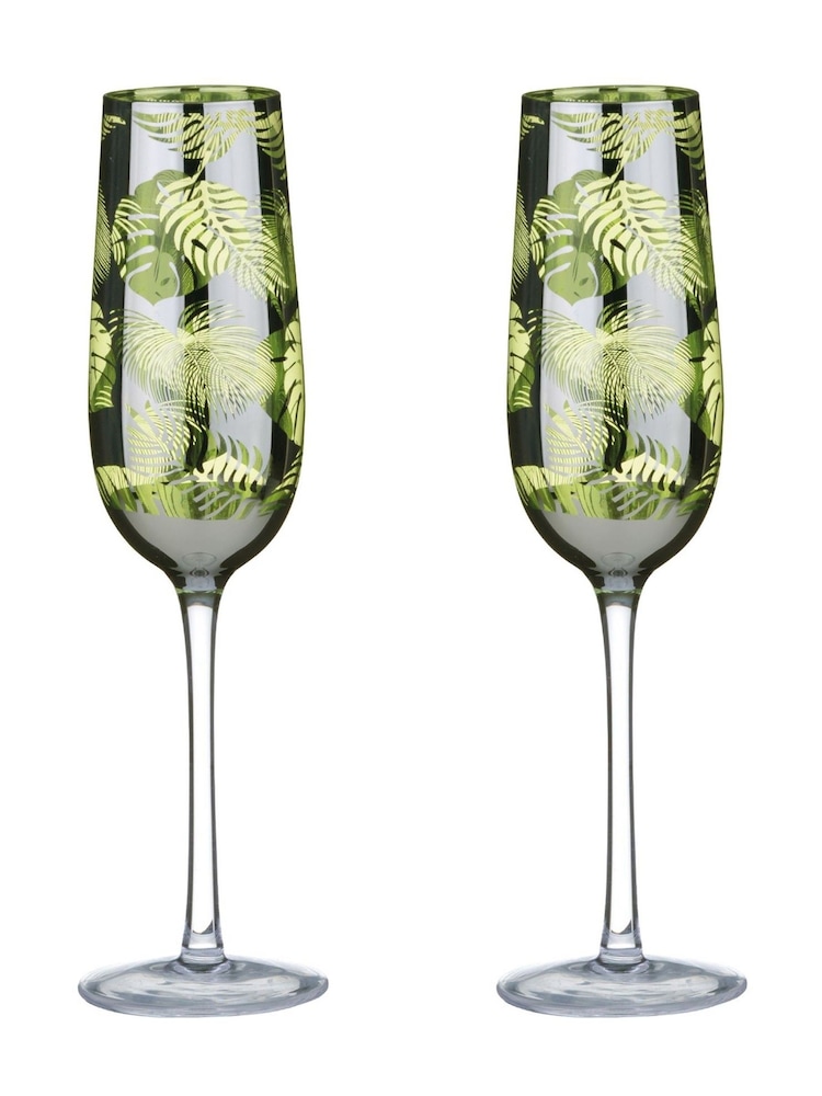 Artland Set of 2 Green Tropical Leave Champagne Flutes - Image 2 of 2 Artland Set of 2 Green Tropical Leave Champagne Flutes - Image 2 of 2