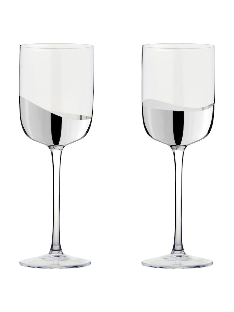 Anton Studio Designs Set of 2 Silver Wave Wine Glasses - Image 2 of 5