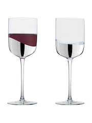 Anton Studio Designs Set of 2 Silver Wave Wine Glasses - Image 3 of 5