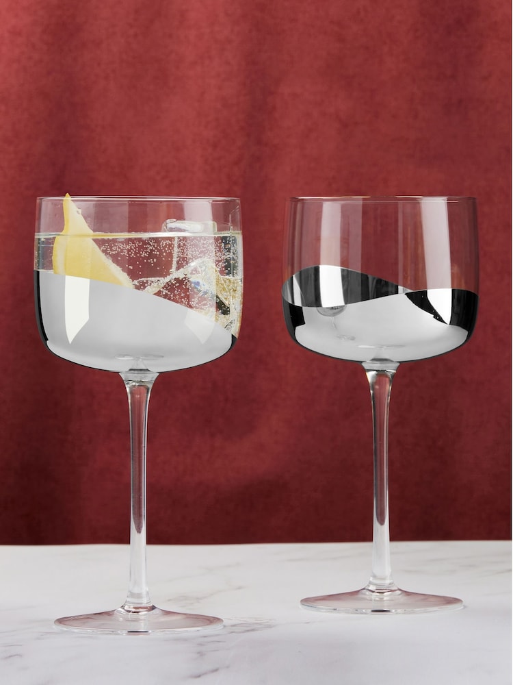 Anton Studio Designs Set of 2 Silver Wave Gin Glasses - Image 1 of 4