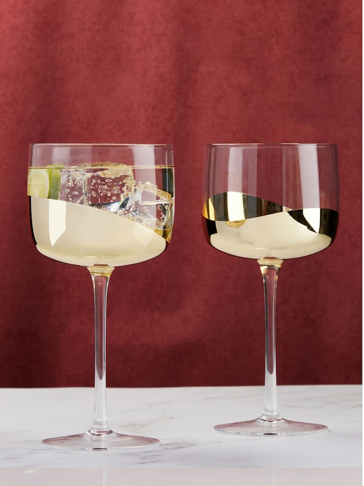 Anton Studio Designs Set of 2 Gold Wave Gin Glasses - Image 1 of 4