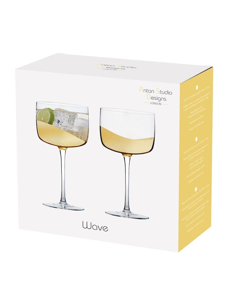 Anton Studio Designs Set of 2 Gold Wave Gin Glasses - Image 4 of 4