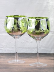 Artland Set of 2 Green Tropical Leaves Gin Glasses - Image 1 of 2