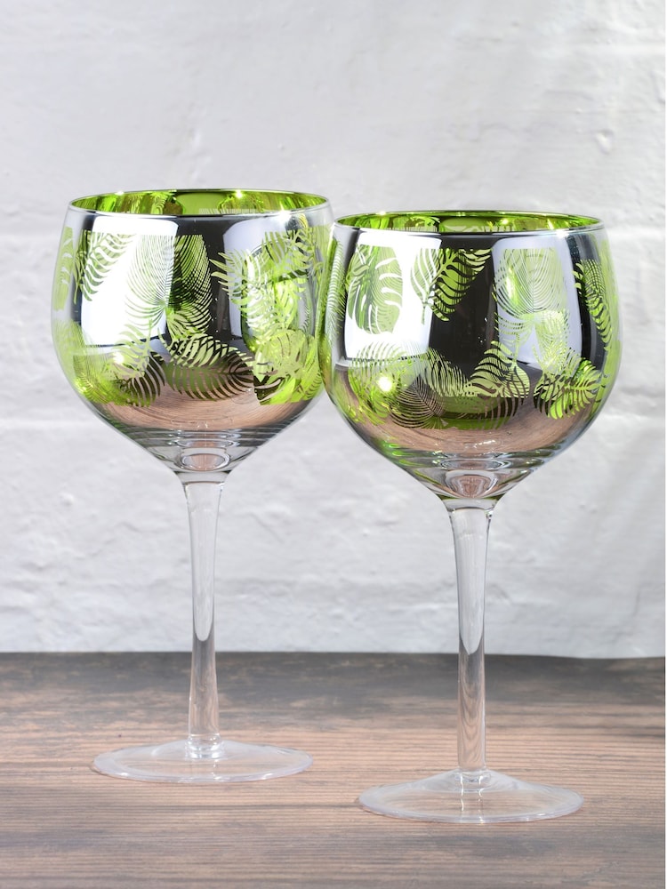 Artland Set of 2 Green Tropical Leaves Gin Glasses - Image 1 of 2