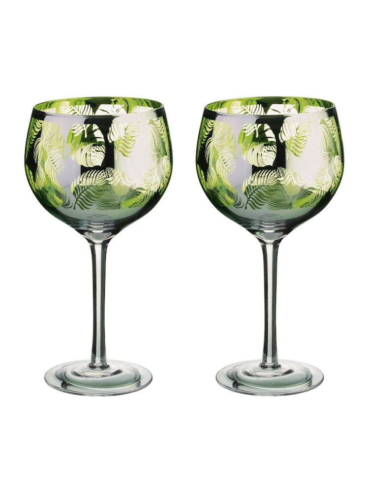 Artland Set of 2 Green Tropical Leaves Gin Glasses - Image 2 of 2