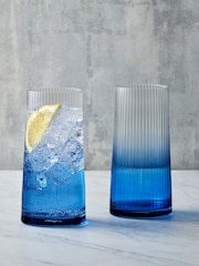 Anton Studio Designs Set of 2 Blue Empire DOF Set of 2 Tall Tumbler Glasses - Image 1 of 4