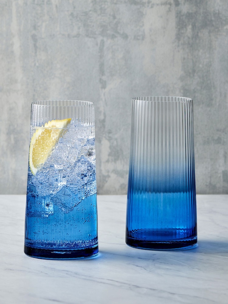 Anton Studio Designs Set of 2 Blue Empire DOF Set of 2 Tall Tumbler Glasses - Image 1 of 4