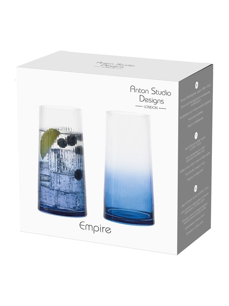 Anton Studio Designs Set of 2 Blue Empire DOF Set of 2 Tall Tumbler Glasses - Image 4 of 4