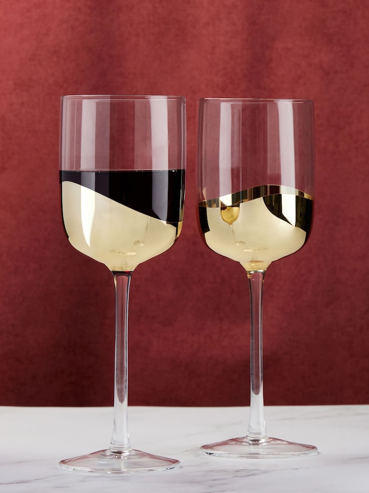 Anton Studio Designs Set of 2 gold Wave Wine Glasses - Image 1 of 5