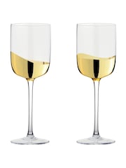 Anton Studio Designs Set of 2 gold Wave Wine Glasses - Image 2 of 5