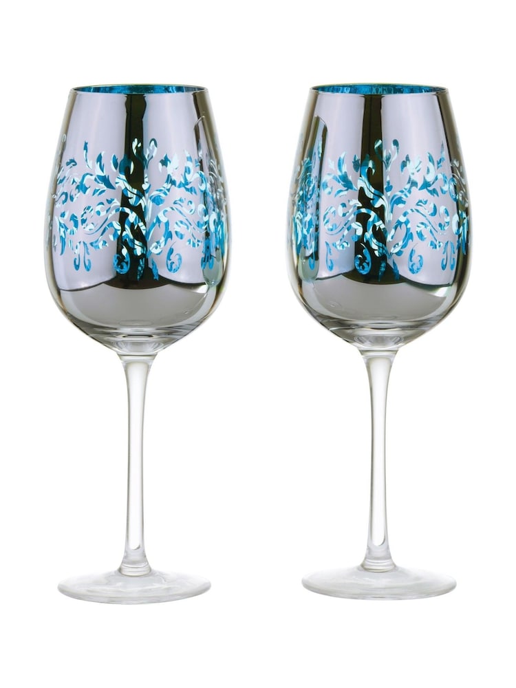 Artland Set of 2 Blue Filigree Wine Glasses - Image 2 of 3