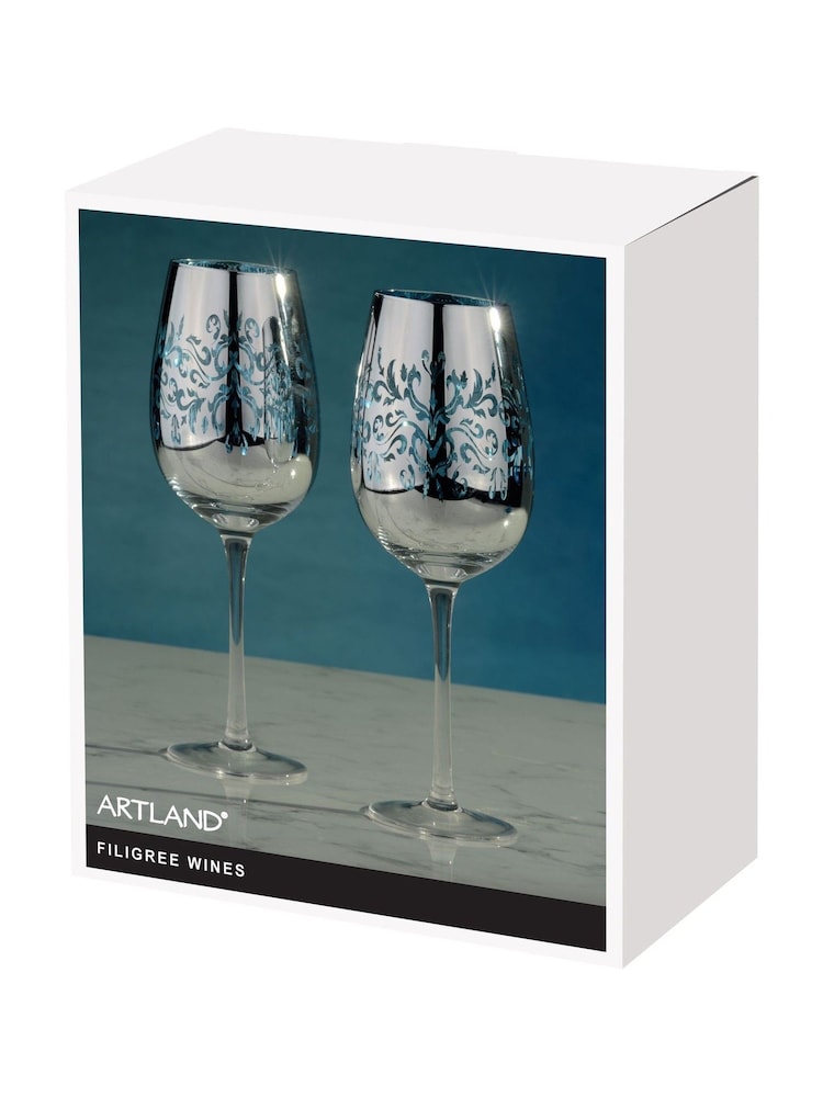 Artland Set of 2 Blue Filigree Wine Glasses - Image 3 of 3