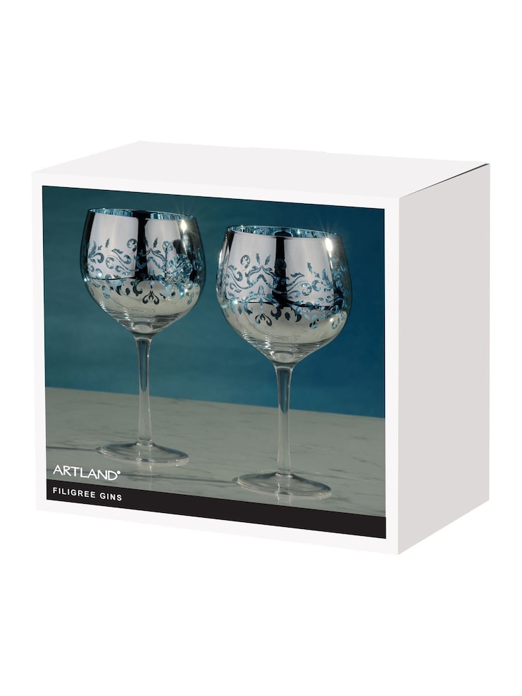 Artland Set of 2 Blue Filigree Gin Glasses - Image 3 of 3
