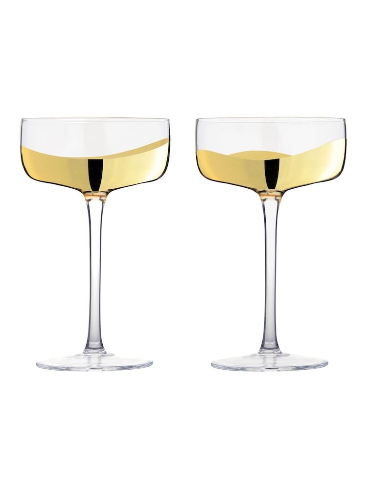 Anton Studio Designs Set of 2 Gold Tone Wave Champagne Saucers - Image 2 of 4