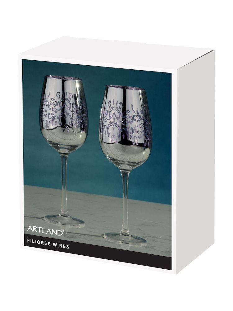 Artland Set of 2 Lilac Filigree Wine Glasses - Image 3 of 3
